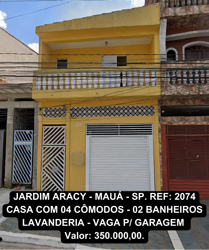 JARDIM ARACY - MAUÁ - SP - 04 Cômodos - 02 Banheiros - Lavandeira - Vaga P/ Garagem -  VALOR 350.000,00