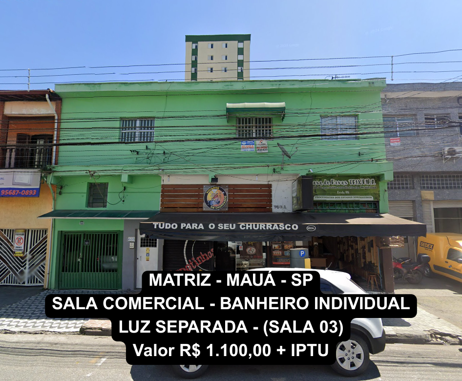 MATRIZ - MAUÁ - SP SALA COMERCIAL - BANHEIRO INDIVIDUAL - LUZ SEPARADA Valor R$ 1100,00 + IPTU.png